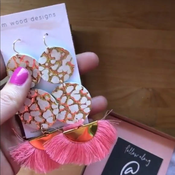 White & Gold Leather Statement Earrings - Picture 2 of 2